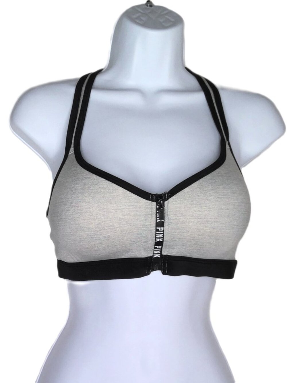 PINK Victoria's Secret Ultimate Push Up Sports Bra Gray Black & Pink Strappy M